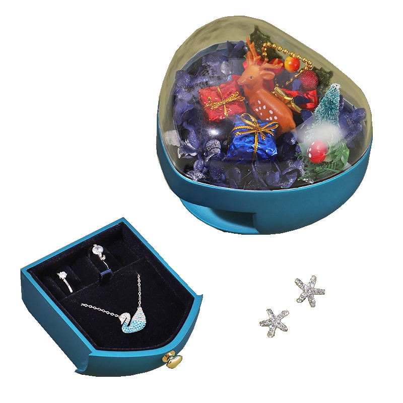 ZTB143 Heart Shaped Tumbler Function Chiristmas Style Jewelry Gift Box With Eternal Flower