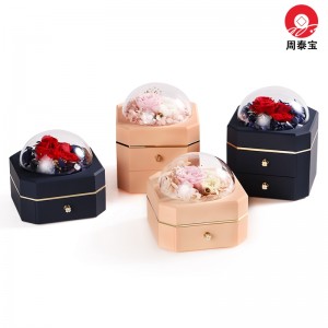 ZTB-127 New Design Blue Color Octagonal Double Drawer Eternal Flower Jewelry Box Eternal Flower Lipstick Case