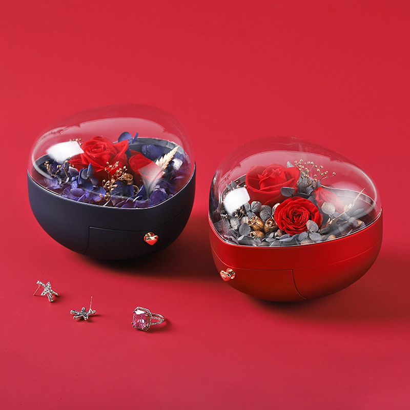 ZTB142 Heart Shaped Tumbler Function Jewelry Gift Box With Eternal Flower For Engagement Gift