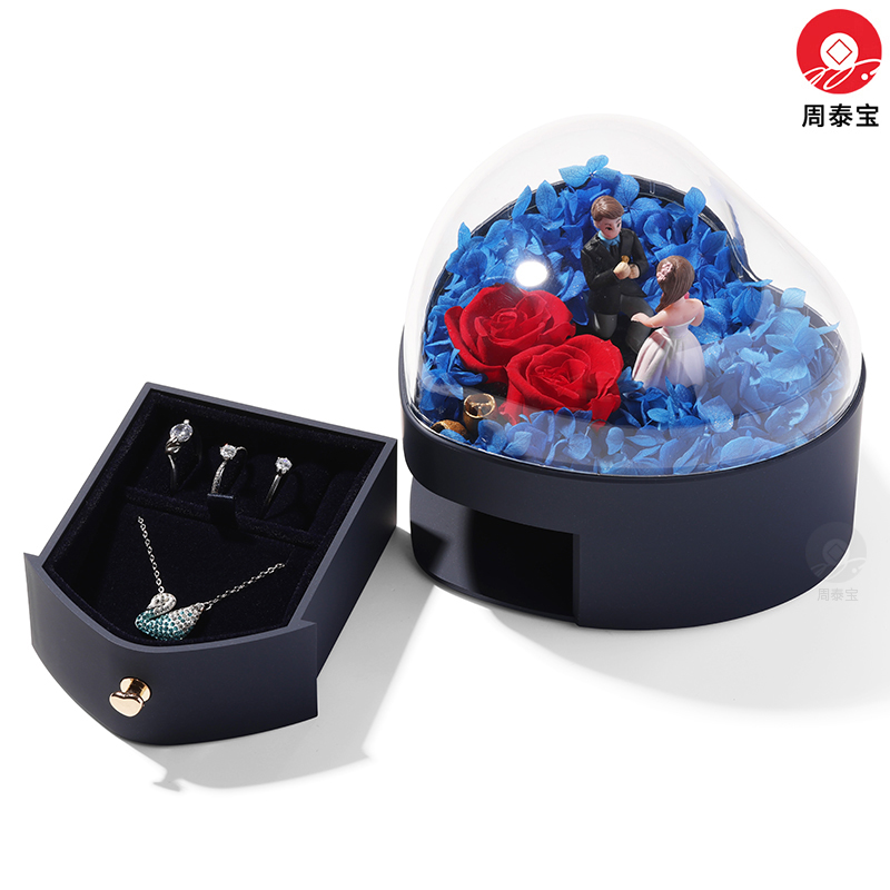 ZTB-193 Heart Shaped Preserved Rose Box With Couple Doll Gift for Her on Valentine’s day Anniversary.
