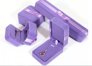 ZTB-062 purple color flannnel jewelry gift box with bow tie for ring pendant storage