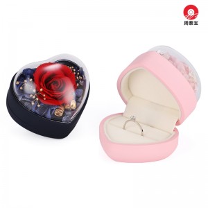 ZTB-146 mini flip structure heart shaped jewelry gift box with eternal flower for valentine’s day and engagement