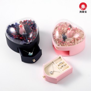ZTB-138 newest design of heart shaped jewelry gift box with eternal flower and couple dolls for valentine’s day,engagement and anniversary