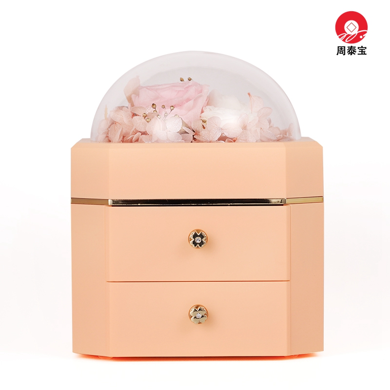 ZTB-127 Pink Color Octagonal Double Drawer Eternal Flower Jewelry Box Eternal Flower Lipstick Case