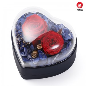 ZTB-145 middle size flip structure heart shaped jewelry gift box with eternal flower for Valentine’s Day and engagement