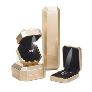 DH-004 golden color plastic jewelry box with LED lights