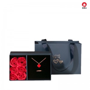 ZTB-150 two piece cardboard jewelry gift box with transparent window and 6 rose flowers