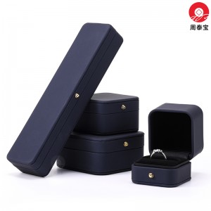 ZTB-179 Blue Round Corner PU Leather Proposal Ring Box Jewelry Ring Gift Box Jewelry Packaging Box With   Snap Button