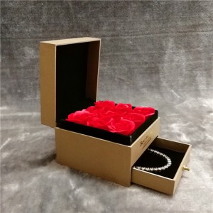 ZTB-009-high end plastic jewelry gift box for pendant and bracelet with rose flower and drawer