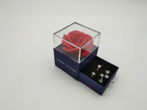 ZTB-008  blue color romantic beauty red rose jewelry box with drawer for valentine’s day gift